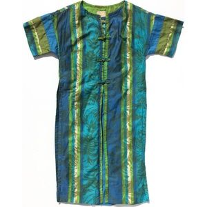 Vintage Royal Hawaiian dress batik stripes size S blue green cream AS IS
